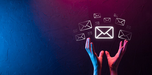 Email marketing and newsletter concept.Contact us by newsletter email and protect your personal information from spam mail concept.Scheme of direct sales in business. List of clients for mailing.