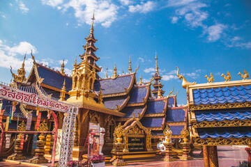 Fototapeta premium Wat Phiphat Mongkhon blue temple in Sukhothai, Thailand