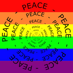 Peace Wordcloud on rainbow background - illustration