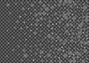 Grey Flake Background Transparent Vector. Dot Snowfall Pattern. Luminous Snowflake Holiday. Metal Winter Illustration.