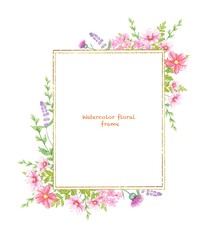 Frame with meadow flowers, watercolor illustration