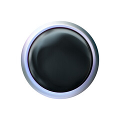 Fototapeta na wymiar Circle glossy realistic black technology button, chrome or silver rim. Icon isolated on white. Vector illustration