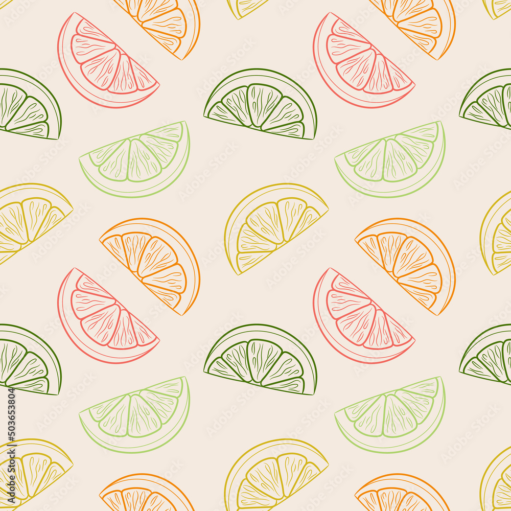 Poster citrus fruit slices vector pattern, seamless repeat