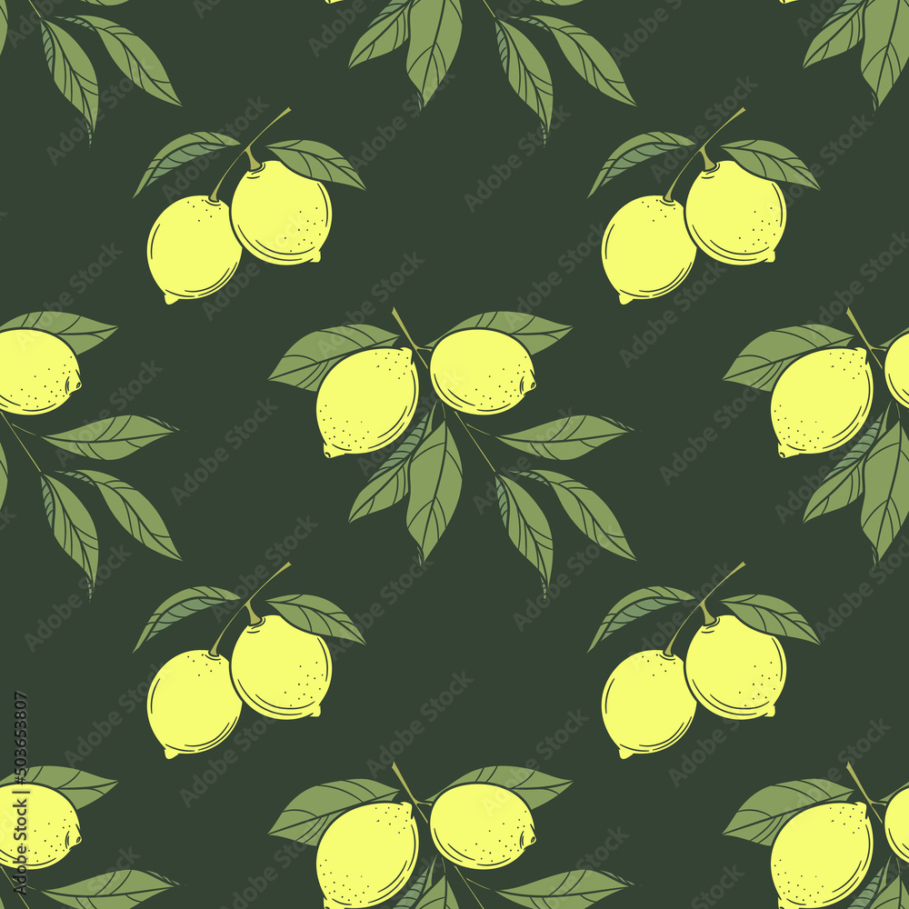 Poster Lemon, light on dark seamless vector repeat