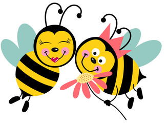 Cute couple of bees in love