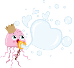 Funny queen squid blowing soap bubbles