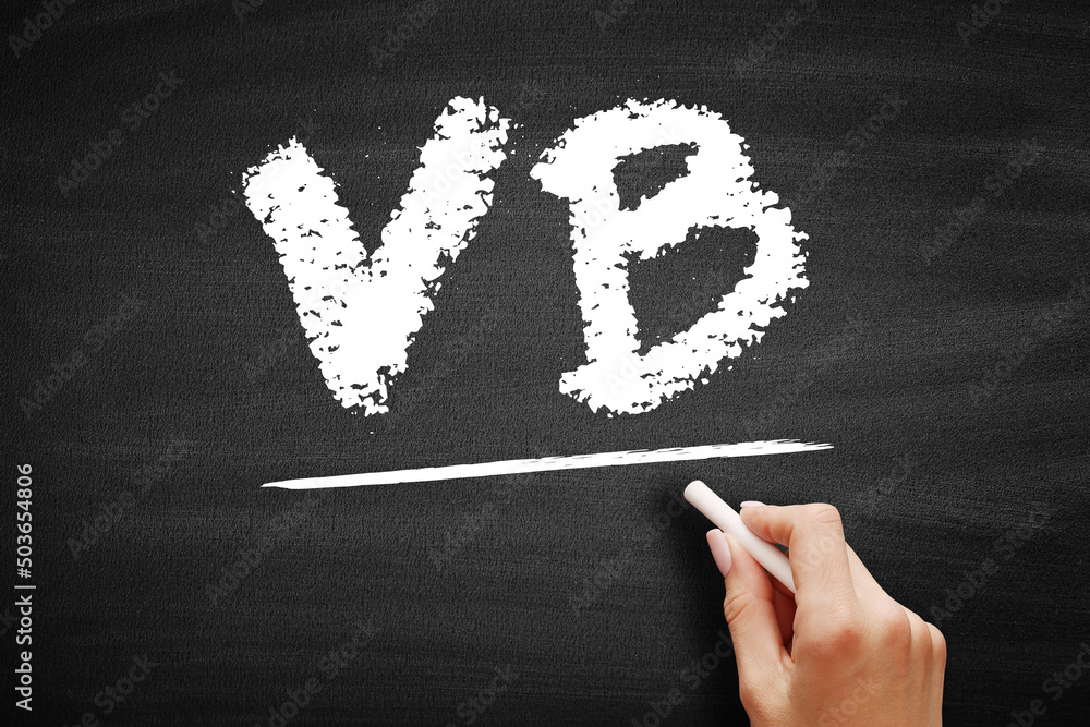Poster vb - visual basic is a name for a family of programming languages, acronym text concept on blackboar