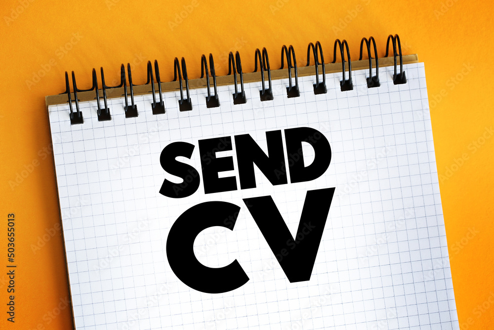 Poster send cv text on notepad, concept background