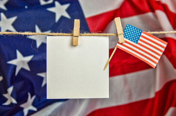 note board for text and American flag usa patriotic background