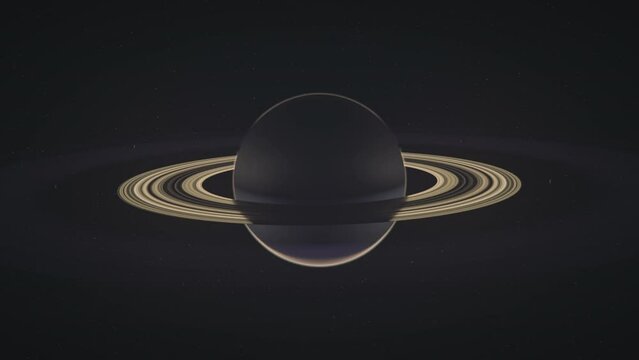 Backlit rings of planet Saturn, solar system. Slow zoom in. Photorealistic, cinematic space footage. 