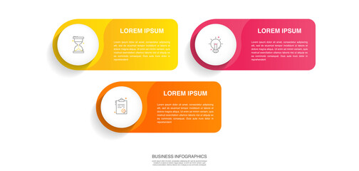 Modern 3D vector illustration. Circular infographic template with three elements. Contains icons and text. Designed for business, presentations, web design, 3-step diagrams.