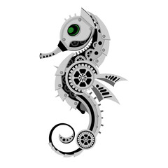 Mechanical seahorse in metal steampunk style. Vector illustration. © Александр Колесников