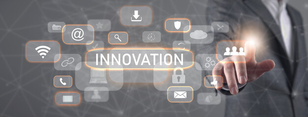 Man hand touching in Innovation concept. Internet, Business, Technology