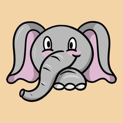 Elephant character, Cute little elephant smiling, cartoon elephant emotions, vector