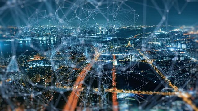 smart Connected city skyline. Futuristic network concept, city Technology.