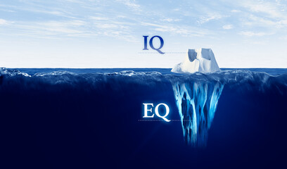 EQ versus IQ concept with iceberg - obrazy, fototapety, plakaty