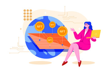 Digital World NFT Illustration concept. Flat illustration isolated on white background