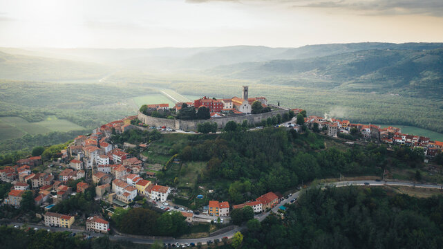 Aerial shot of the village of Motovun, Istria