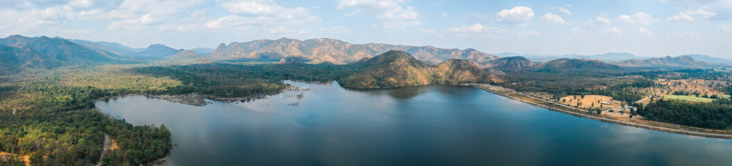 Fototapeta na wymiar Aerial view of Chao Ram Reservoir in Sukhothai, Thailand