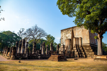 Wat Si Chum temple and big Buddha in Sukhothai historical park, Thailand