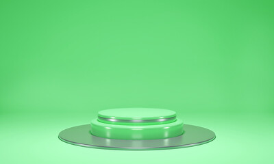 Blank podium for product. Luxury minimalist mock up winner podium cylinder block, 3d render, 3d illustration, pedestal isolated on green pea background,   abstract minimal concept 