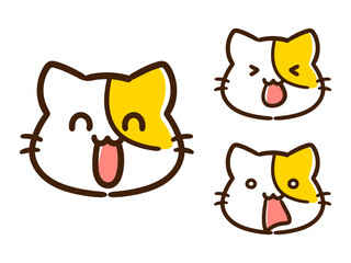 さまざまな表情の三匹のねこの顔イラストセット