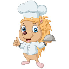 Cute hedgehog chef cartoon giving thumb up