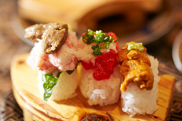 Salmon roe sushi and assorted sushi