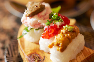 Salmon roe sushi and assorted sushi