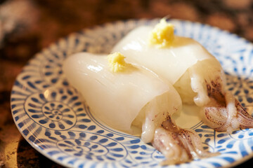 Squid sushi on a plate