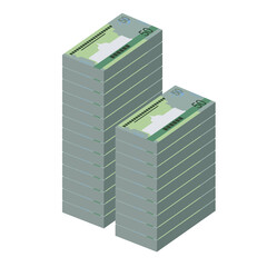 Turkmenistan New Manat Vector Illustration. Turkmen money set bundle banknotes. Paper money 50 TMT. Flat style. Isolated on white background. Simple minimal design.