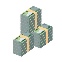 Turkmenistan New Manat Vector Illustration. Turkmen money set bundle banknotes. Paper money 50 TMT. Flat style. Isolated on white background. Simple minimal design.