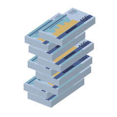 Turkmenistan New Manat Vector Illustration. Turkmen money set bundle banknotes. Paper money 100 TMT. Flat style. Isolated on white background. Simple minimal design.