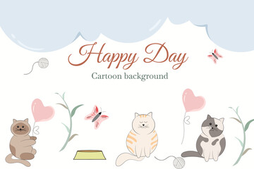 cute kawaii cat cartoon template background