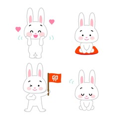 イラスト素材：2頭身で全身で動きを表現するシリーズ　ウサギ　セット7/主線あり　卯年の年賀状
