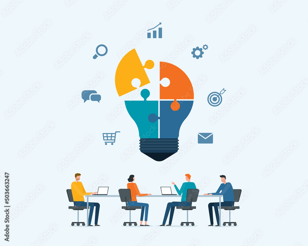Poster flat vector group business team meeting working for brainstorming concept	
