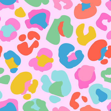 Animal skin print in rainbow colors. Colorful leopard spot seamless pattern design