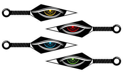 Eyes in ninja weapon kunai blade japanese anime style flat vector icon design. © Jedsada Naeprai