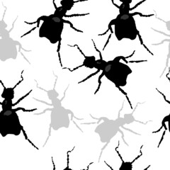 Seamless pattern with insects and silhouette on a white background. Vector graphics for paper, textile oder background.