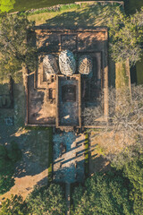 Aerial view of Wat si Sawai temple in Sukhothai historical park, Thailand