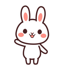 手を挙げている兎のかわいいキャラクター　イラスト