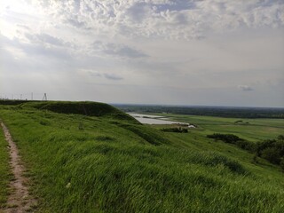 Beautiful summer valley with artificial reservoirs