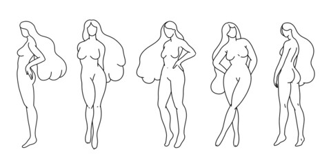 Woman body line art. Vector 
 illustration of a female. EPS woman for creating fashion prints, postcard, wedding invitations, banners, arrangement illustrations, books, covers. 