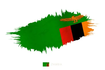 Foto op Aluminium Painted brushstroke flag of Zambia with waving effect. © boldg
