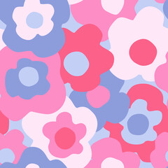 Abstract floral seamless pattern. Hand drawn flowers background in retro colors