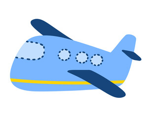 Blue plane in cartoon style isolated on white background. Vector illustration