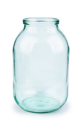 Empty two litre glass jar isolated on white background