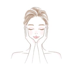 目を閉じて考え中の女性の上半身イラスト