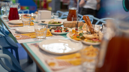 Festive table with different tasty dishes and drinks