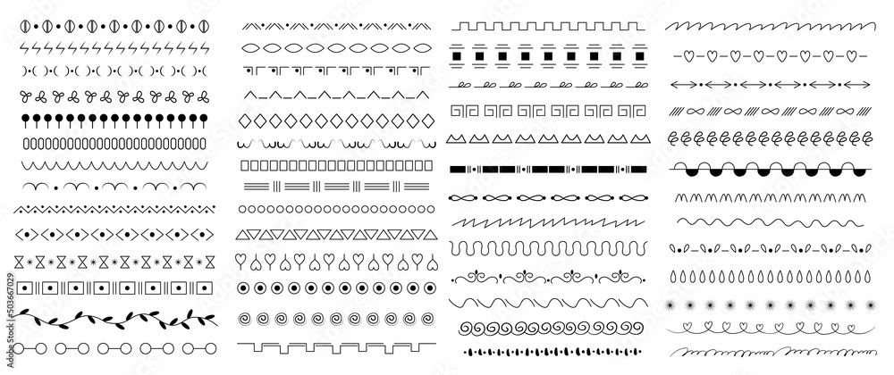 Poster a set of brushes with simple decorative lines. hand-drawn dividers for doodles, decorative pencil st
